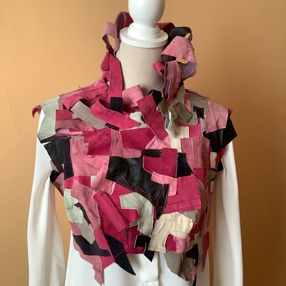 LOVEMATTERS Designer Deconstructed Pink Suede Patchwork Vest - Picture 2 of 15